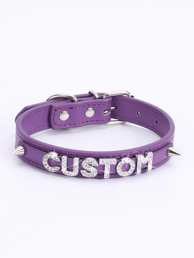 Pu Leather Rivet Twinkling Crystal Letters Customized Collar Sexy Men Women Goth Name Custom Choker Necklace Cosplay