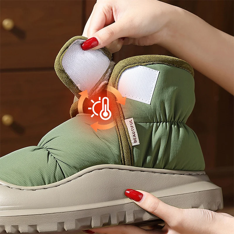 Men's Fashion Waterproof Down Platform Snow Boots Winter Non Slip Thick Bottom Plush Ankle Boots Plus Size Cotton Padded Shoes