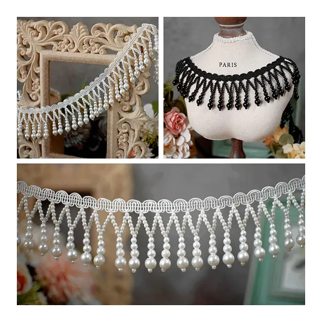 1yard price beaded lace accessories black and white pearl beads lace skirt wedding dress diy decorative clothing accessories