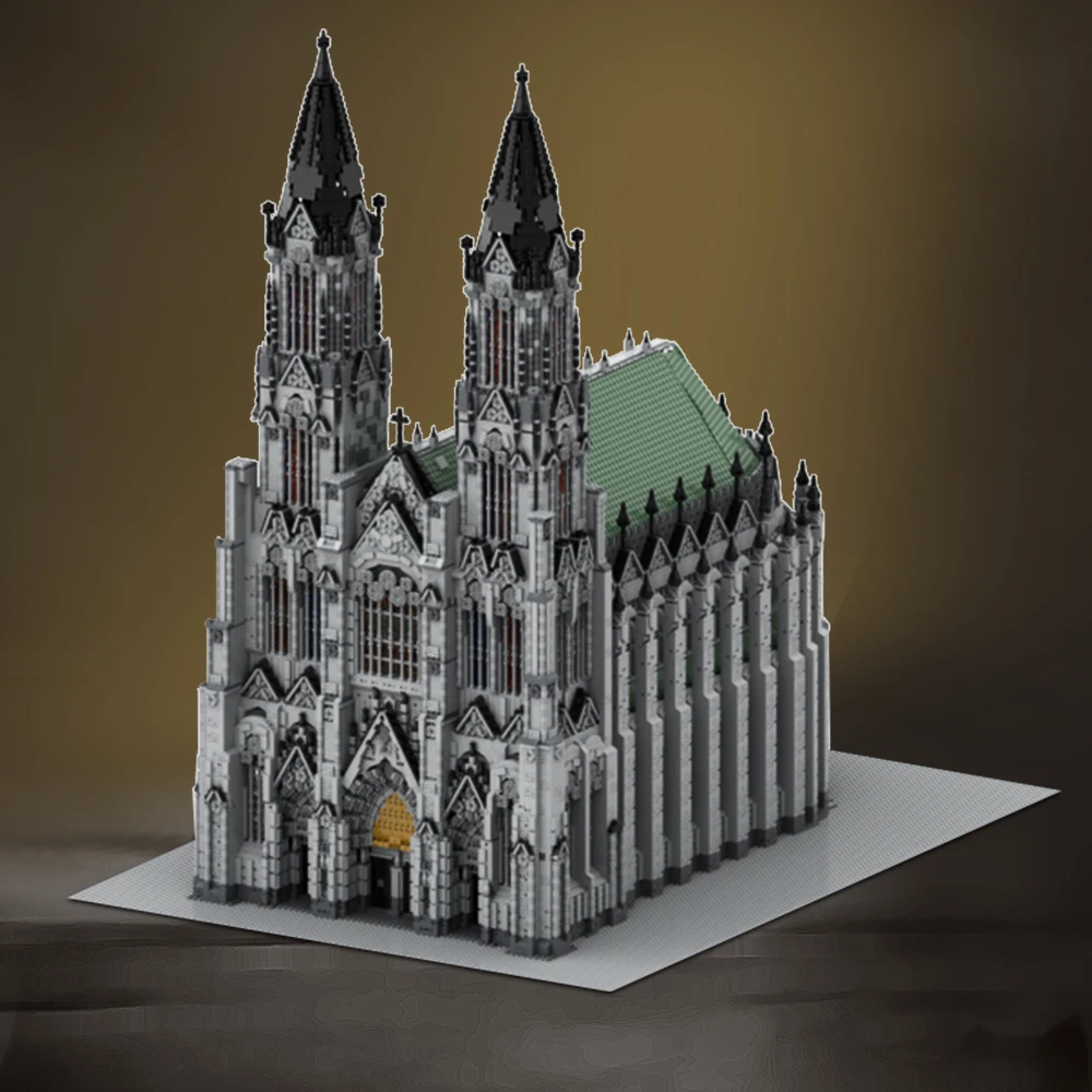 MOC Cologne Cathedral Building Block Landmark Saint Peter Catholic Architecture Model Set Twin-spired Church Monument DIY Bricks