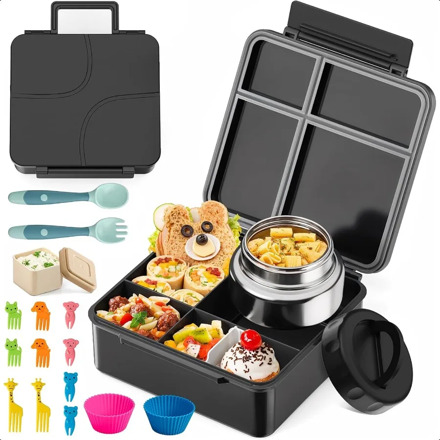 

Ланч-бокс Bento с герметичным термосом, банка для еды, контейнеры для обеда для мальчиков с 4 отделениями, без BPA с посудой F