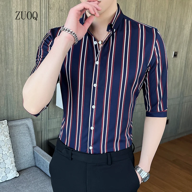 Nieuwe 2025 Zomer Nieuwe Slim Fit korte Mouw Mannen Gestreept Shirt Koreaanse Mode Button Up Harajuku Blouse Man