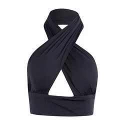 Women's Y2K Criss Cross Bustier Halter Sleeveless Wrap Front Sexy Backless Cami Crop Top Slim Fit Crop Tank Tops Streetwear