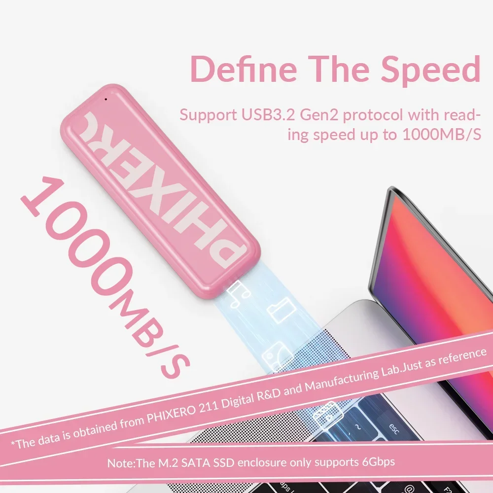 PHIXERO penutup SSD NVMe M2 tren baru 6Gbps 10Gbps USB 3.2 Gen 2 casing SSD tipe C M.2 UASP mendukung tidur cerdas untuk PC Laptop