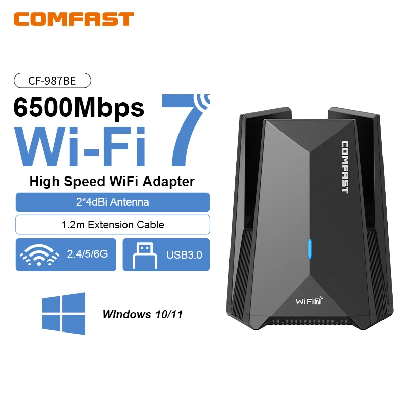 COMFAST WiFi 7 BE6500 Wi Fi USB Adapter 6G/5G/2.4G Type-c USB3.0 Wireless Adaptador Free Driver WPA3 Placa De Rede Win10/11