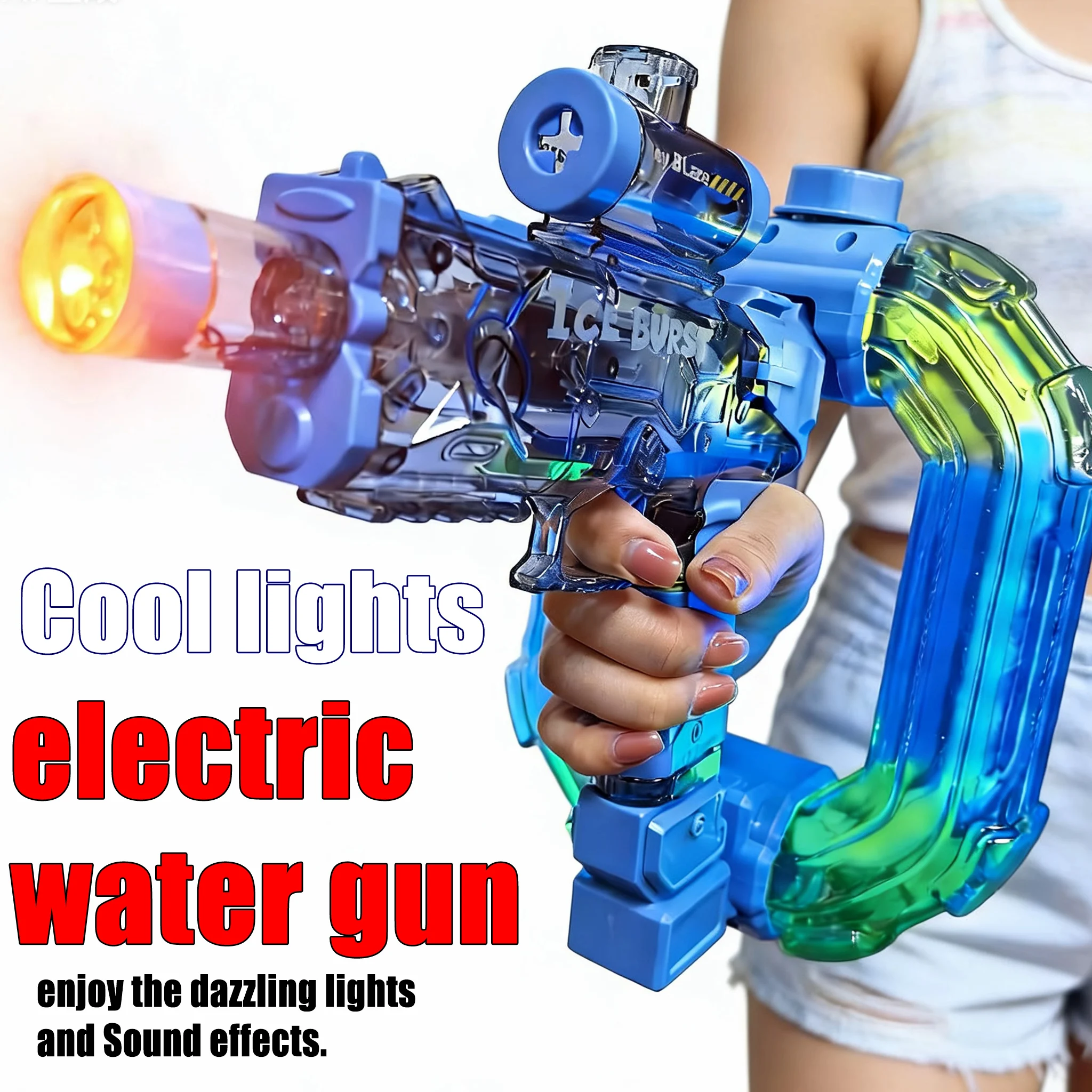 Ring-shaped Electric Water Gun Kids Cool Toy Automatic Water Squirt Gun with Colorful Lights and Sound Summer Outdoor Toy Gift