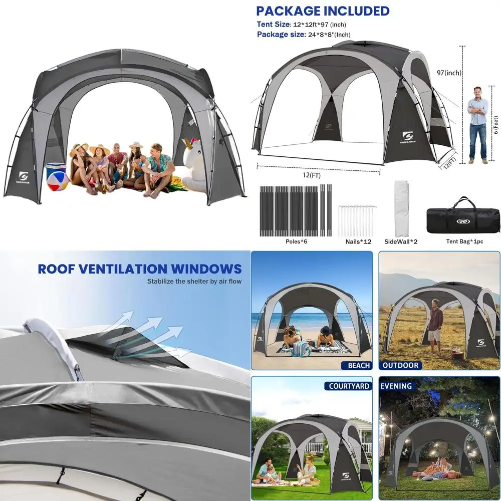 

12x12ft Pop-Up Beach Tent with Side Walls, UPF50+ Sun Shelter, Waterproof for Outdoor Activities and Events