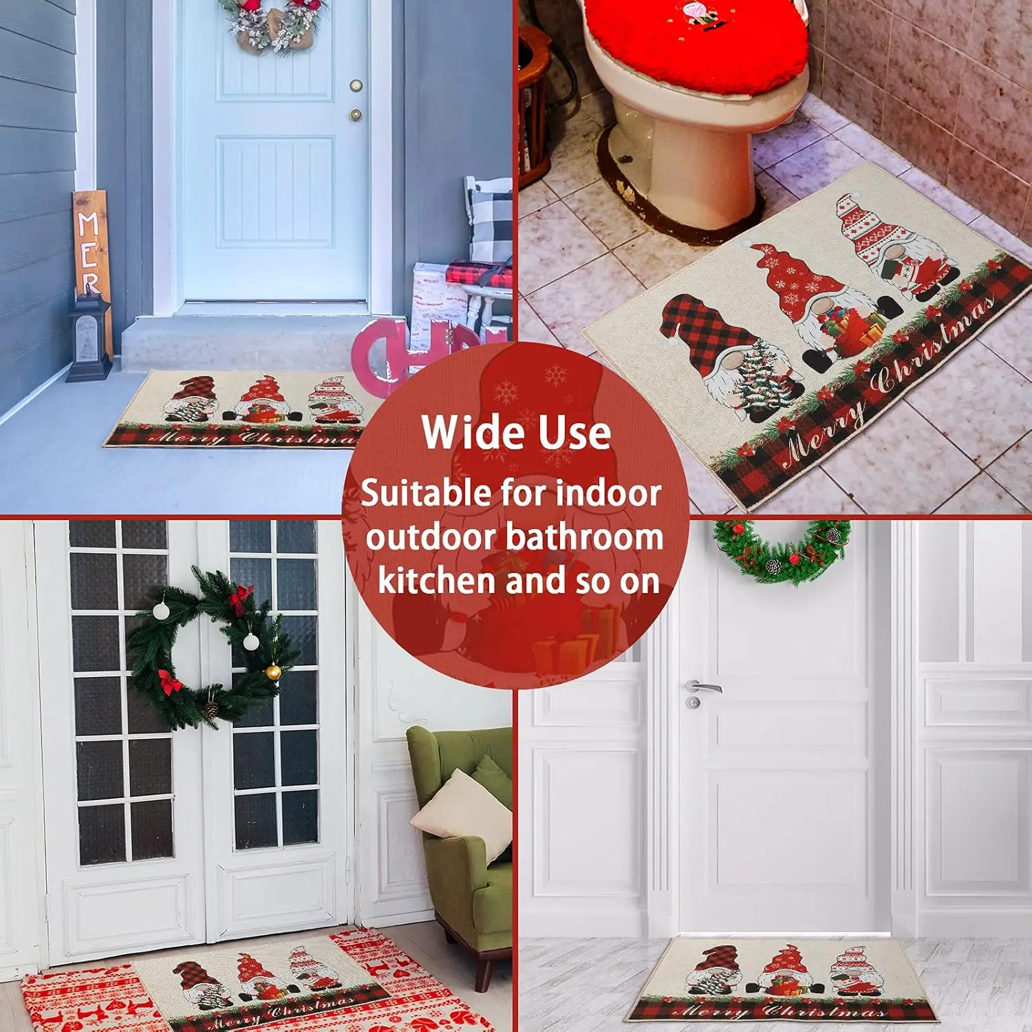 VIKAMA عيد ميلاد سعيد جنوم ترحيب ممسحة الأحمر الجاموس منقوشة الكلمة حصيرة عدم الانزلاق قابل للغسل منطقة البساط لمدخل المنزل الديكور #6