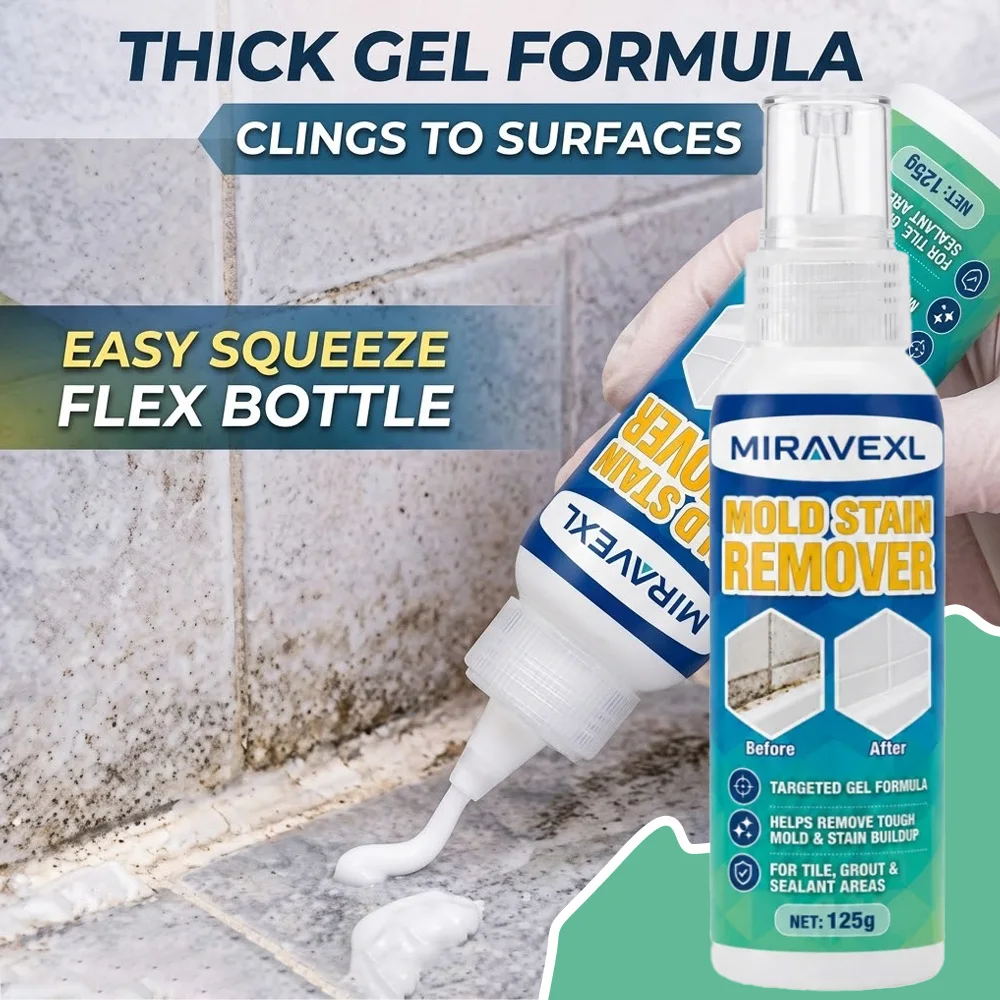 125g Mold Stain Remover Gel Deep Wall Cleaner for Bathroom Tile Grout Kitchen Silicone Sealant Shower Washing Machine MIRAVEXL