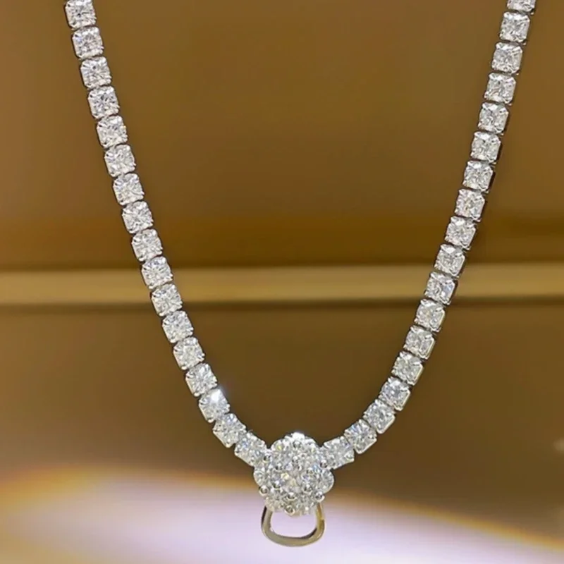 Gaoding Full Diamond Necklace 925 Sterling Silver Sweater Chain Imported High Carbon Diamond Luxury Wedding Jewelry