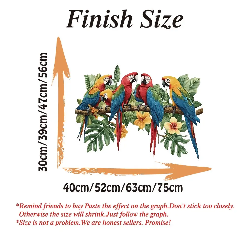 3Pcs Parrots on Branch Wall Stickers Bedroom Playroom Vibrant Tropical Foliage Bird Wall Decals Baby Nursery Living Room view 4