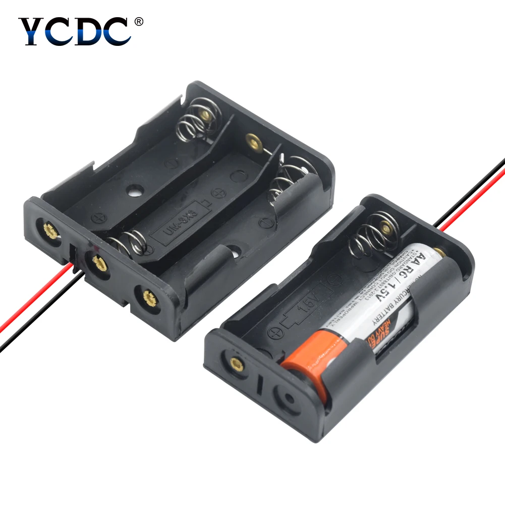 5pcs Plastic Standard Size AA Battery Holder Box Case  Container Black With Wire Lead 1.5V Clip For 1 2 3 4pcs Batteries