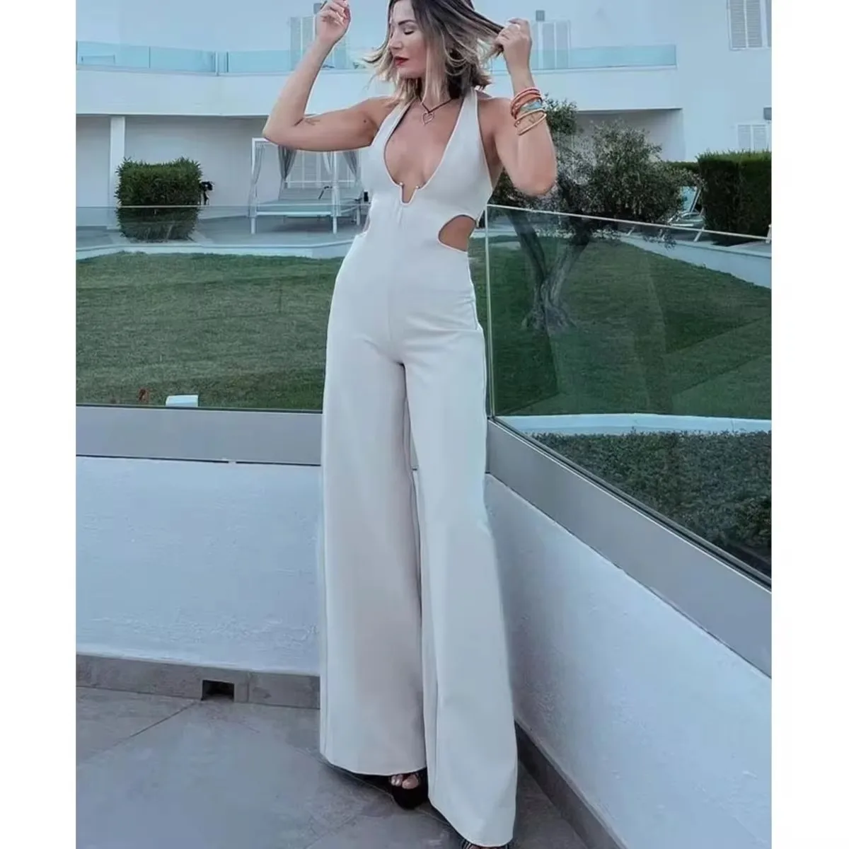 Off Shoulder Long Jumpsuits Woman 2024 Summer Women Hanging Neck Sexy Sleeveless Long Jumpsuit Woman Streetwear Romper