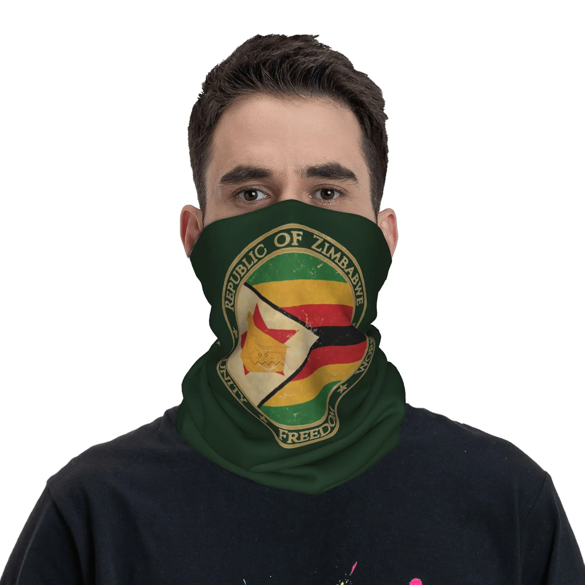 Republic of Zimbabwe Africa African Flag Bandana Neck Gaiter Printed Face Scarf Multifunction Headband Riding For Men Women