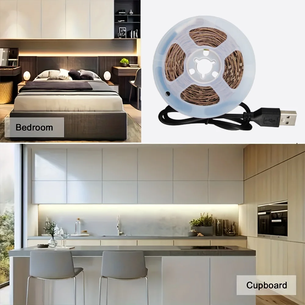 1pc White \ Warm LED Strip Light, Cuttable, USB Power Supply, 5V, For Bedroom, Study Room Decorative Ambient Lighting