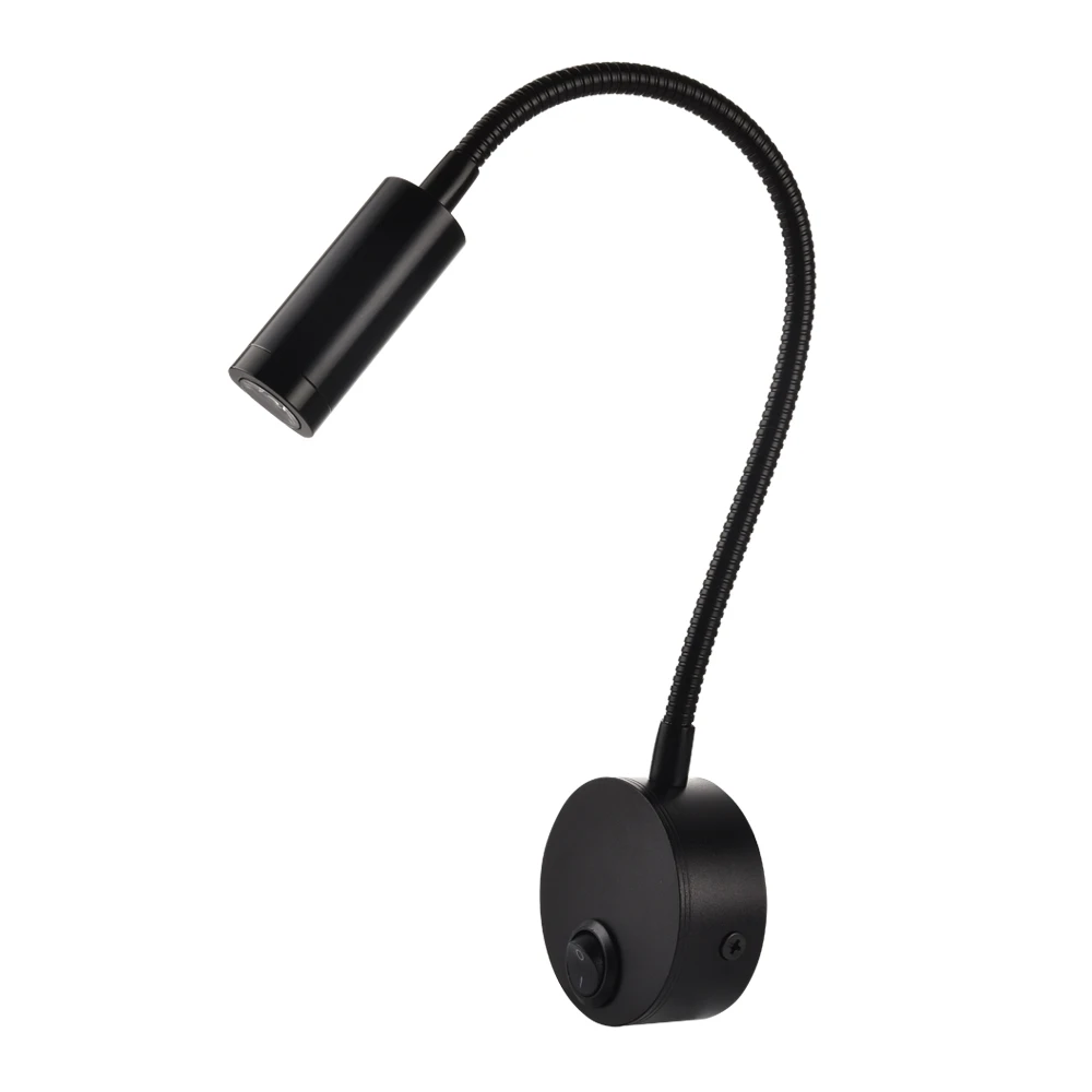 

LED Wall Lamps With Knob Switch 3W AC90-260V Black Silver Bedroom Bedside Reading Light Direction Adjustable Indoor Lighting