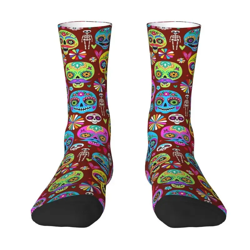 

Cute Day Of The Dead Sugar Skull Men's Crew Socks Unisex Kawaii Halloween Patterns Spring Summer Autumn Winter Dress Socks