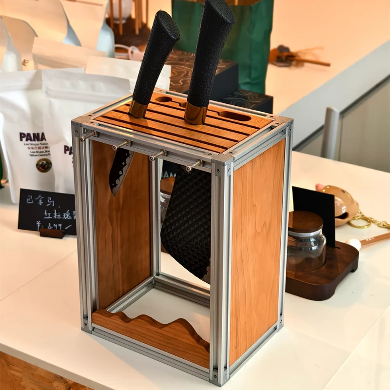 Solid wood knife holder High-grade sensory storage rack Kitchen hook holder Anti-mildew ventilation kitchen knife holder