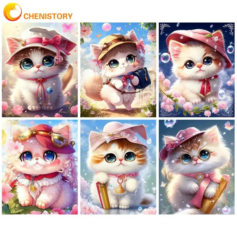 

CHENISTORY Cartoon Painting By Numbers Handmade Cat Picture Drawing Acrylic Paints For Adults Home Decors Animal For Kids Art