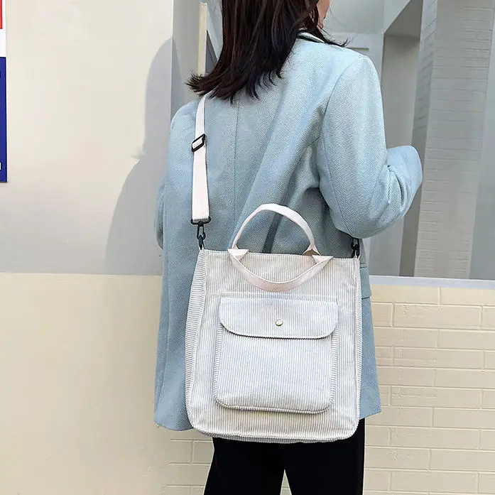 Corduroy Bag for Women 2023 Shopper Bag Designer Handbag Autumn and Winter Girls Student Bookbag Female Canvas Shoulder Tote Bag