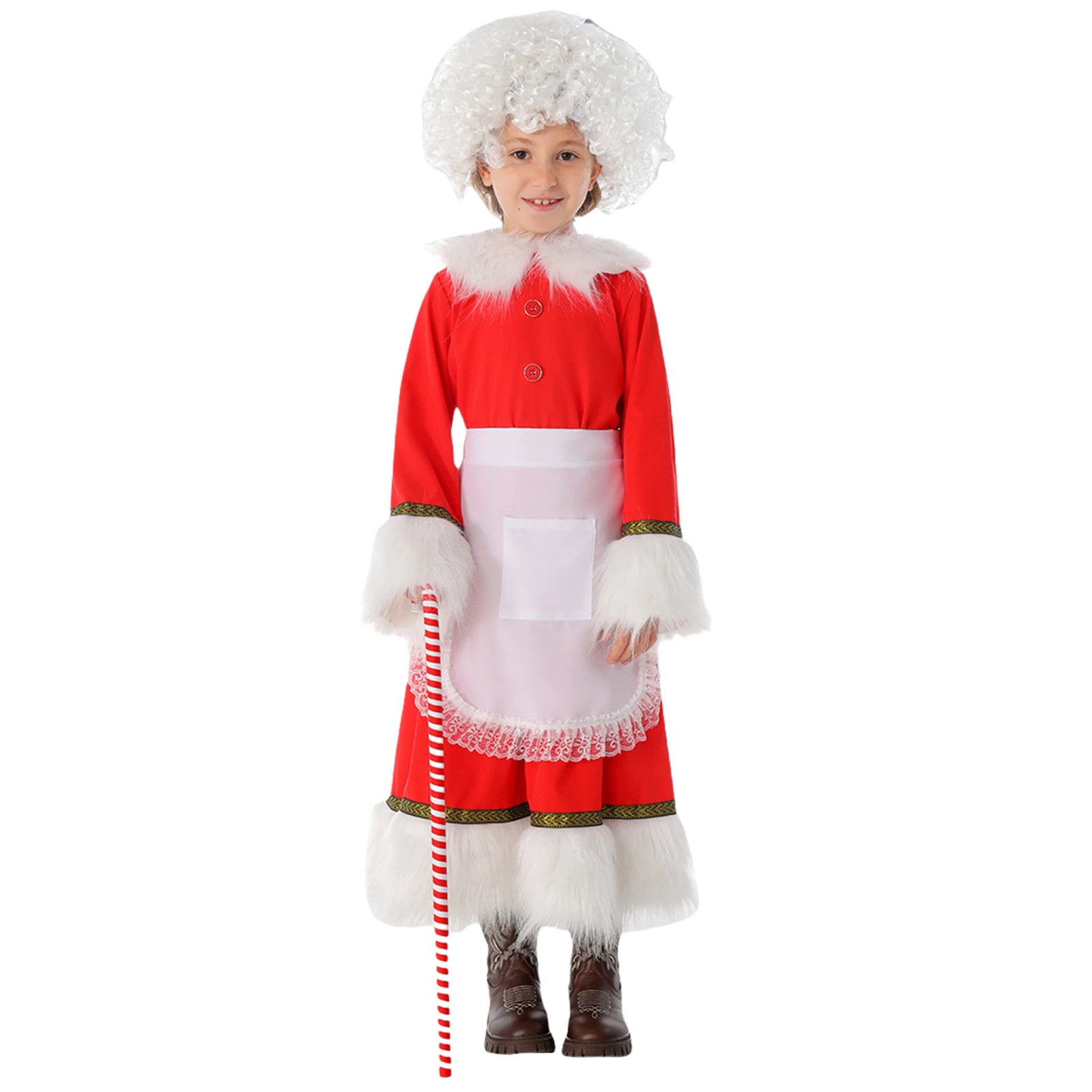 

New Mrs. Claus Kids Cosplay Costume Girl Christmas Dress With Apron Hat Santa Claus Red Dress Princess Birthday Party Ball Dress