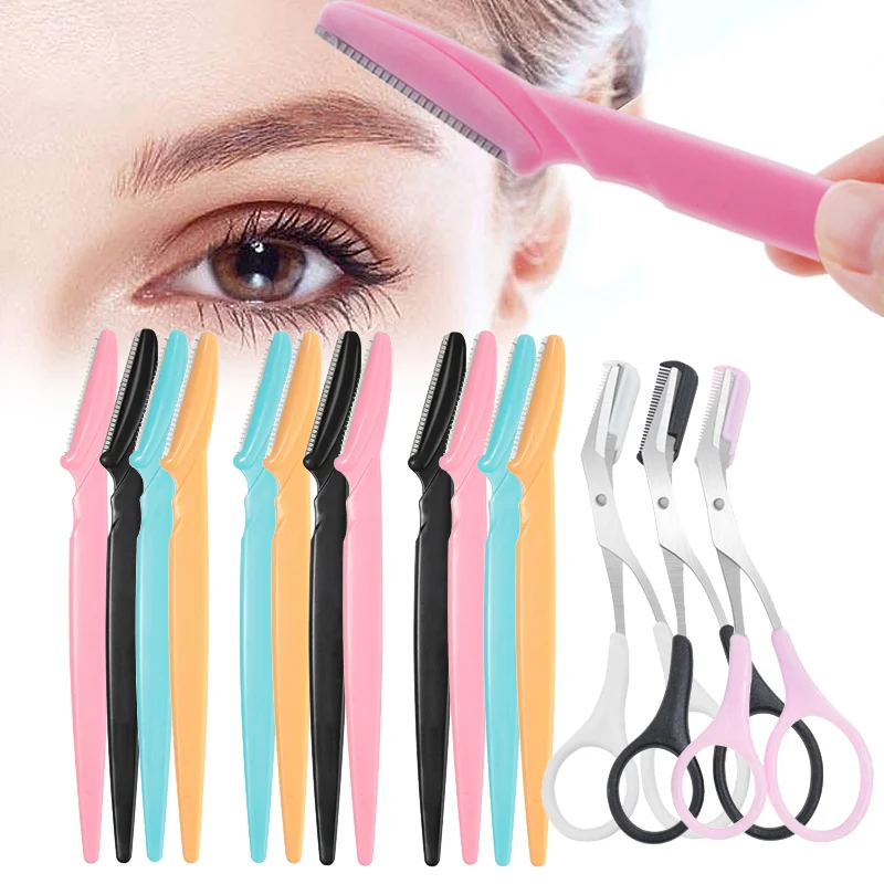 Yunduogirl 5/10/20Pcs Eyebrow Trimmer Set Women Face Hair Remover Brow Scissors Comb Safe Blade Scraper Shaver Makeup Tool