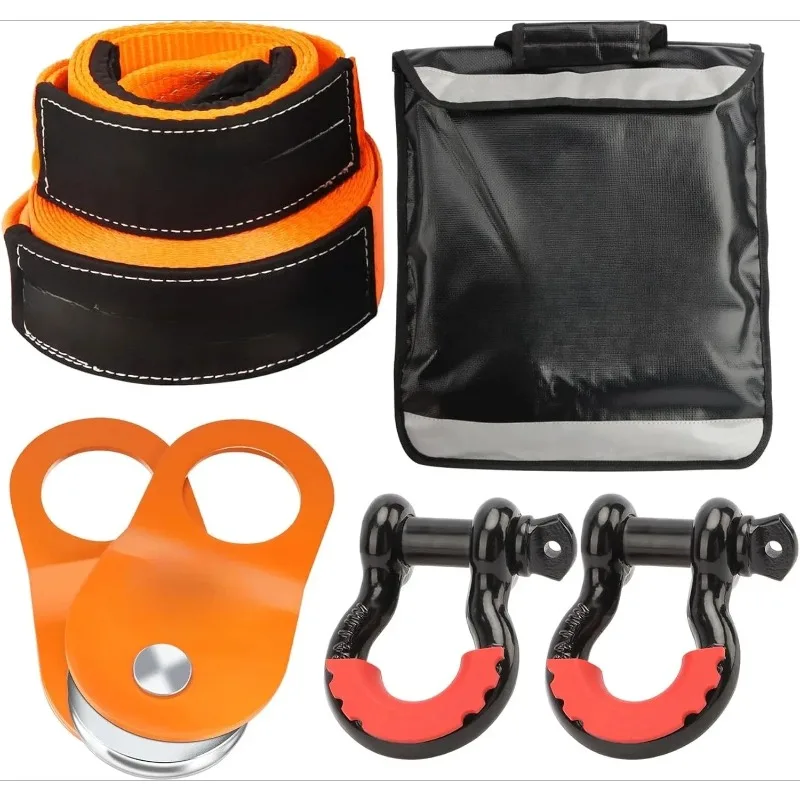 

Hot sale.Offroad Recovery Kit - 3" x8' Tree Saver, 3" x20' Tow Strap, 10 Ton Heavy Duty Snatch Block Pulley, 2pk 3/4" D Ring Sha