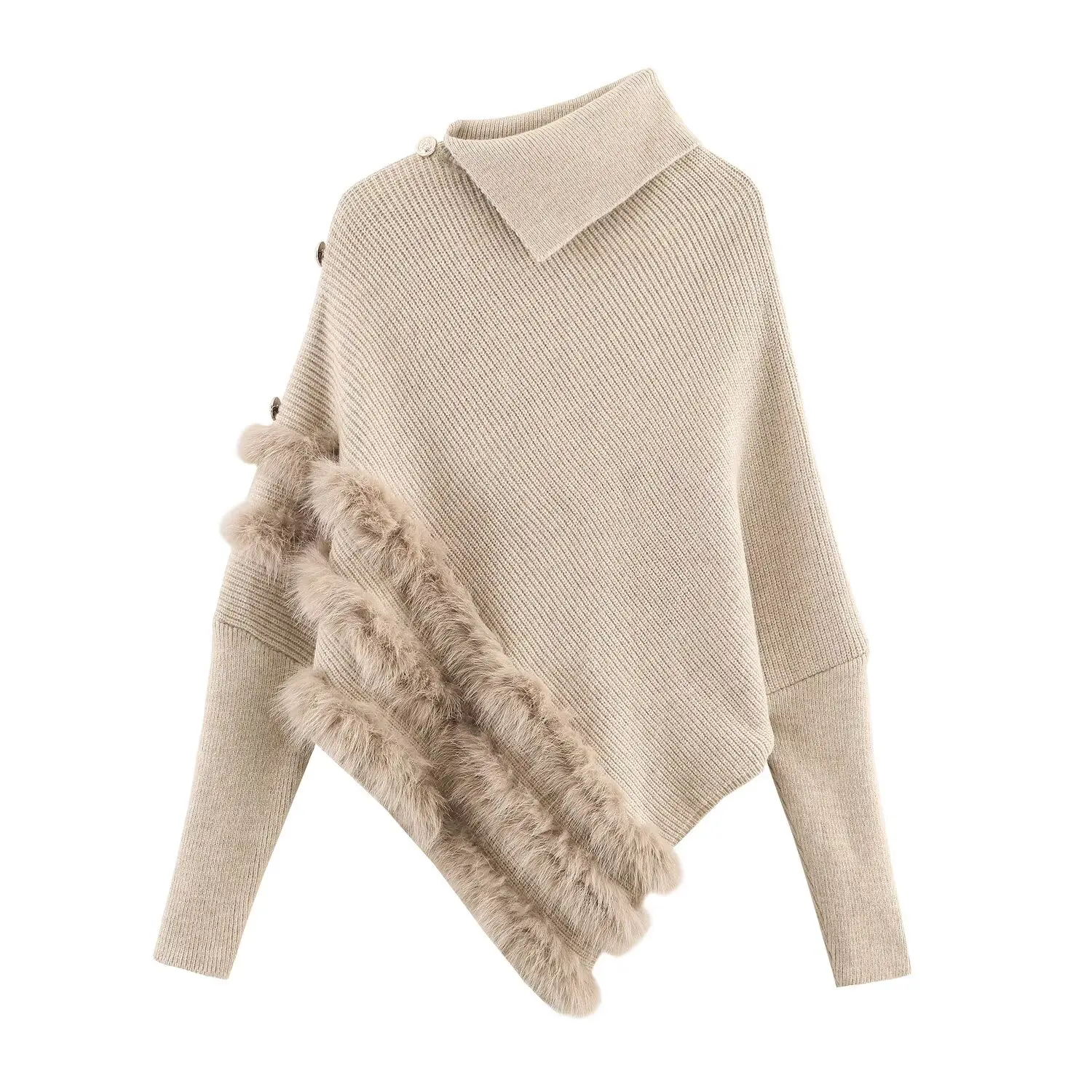

French irregular half-high neck pullover sweater for women 2025 autumn and winter new fur spliced ​​sweater top