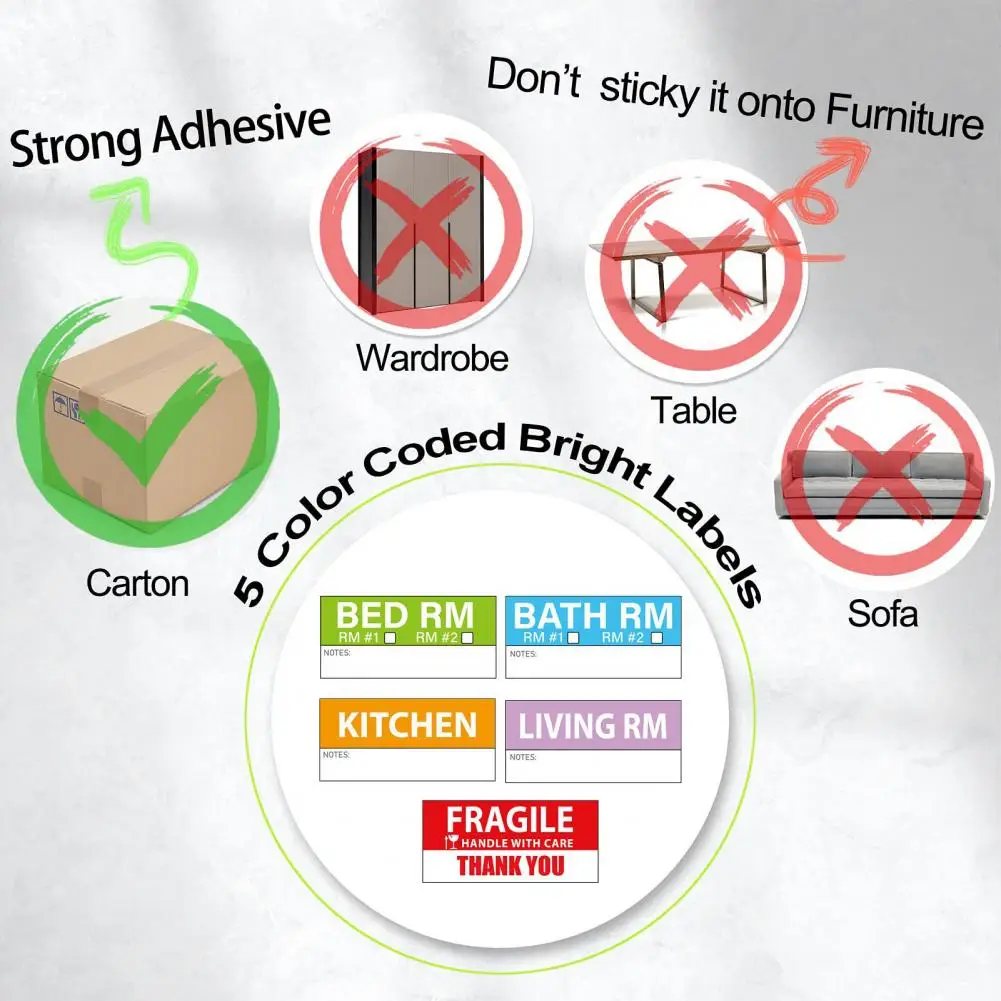 Kitchen Moving Labels Moving Labels Color-coded Waterproof Moving Box Labels Fragile Heavy Stickers for Home 50 Sheets Removable