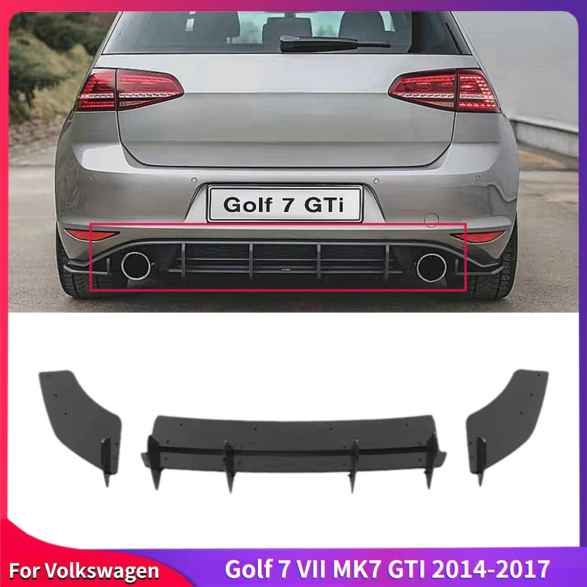 

For Golf 7 VII MK7 GTI 2014-2017 Car Rear Bumper Diffuser Spoiler Splitter Car Rear Lip Diffuser Body Kit Auto Parts