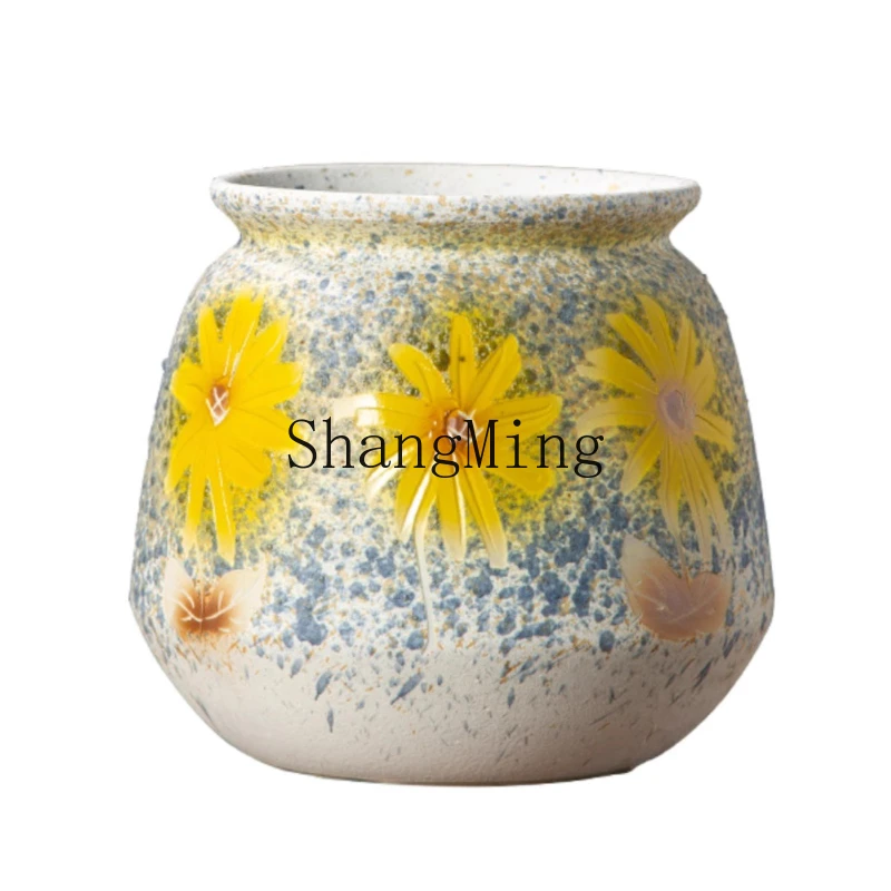 

LXY retro ceramic succulent flower pot hand-carved sunflower green plant potted plant large diameter