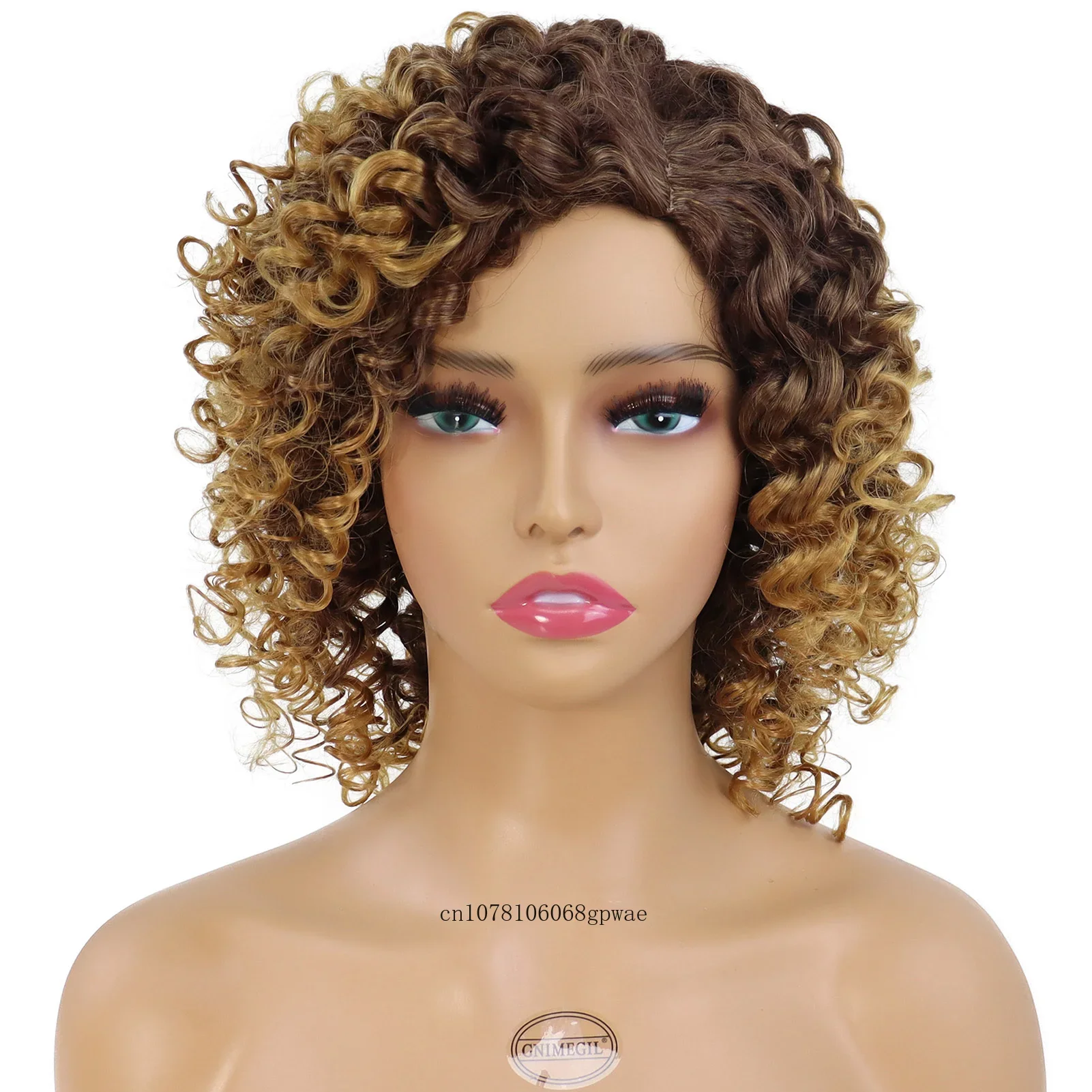 Peruca marrom clara ombre sintética para mulheres negras, perucas curly afro curtas, despedida lateral, cosplay diário, festa de Halloween, aparência natural