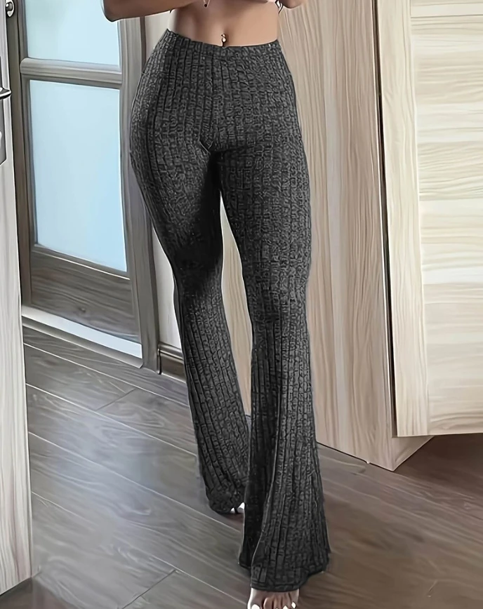 

2025 New Fashion Women's Pants Elegant Sexy Pit Striped Brushed Flared Pants Female Trouser Casual Bottom Female Clothing