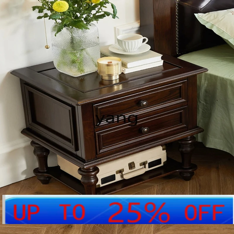 LHH   solid wood bedside table household bedroom rural retro three-draw bedside table