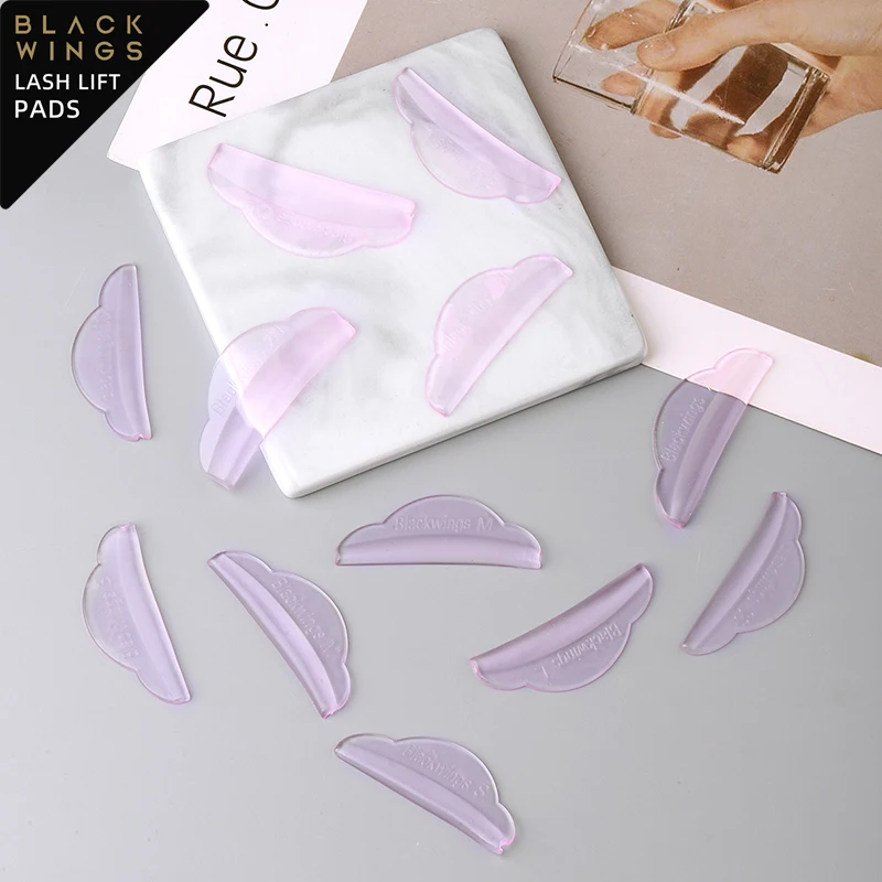 Pink6pairsBlackwings Silicone Eyelash Perming Pad Lashes Rods Shield Lifting 3D Eyelash Curler Accessories Applicator Tools
