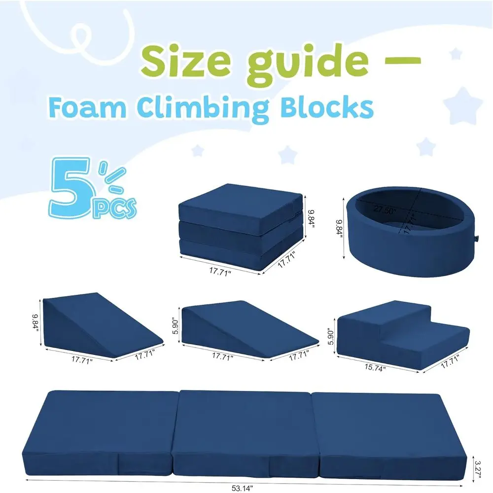 Toddler Soft Foam Climbing Blocks with Ball Pit and Stairs, Navy - Indoor Playset for Babies Aged 1-3
