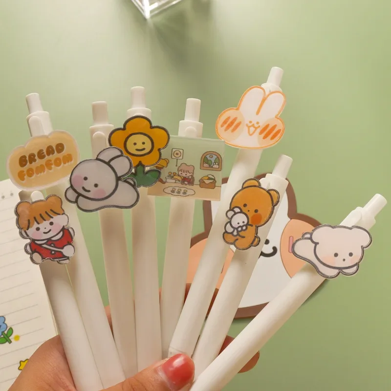 36pcs  Creative acrylic patch neutral pen Korean ins cartoon girl heart press pen bullet test black water pen B