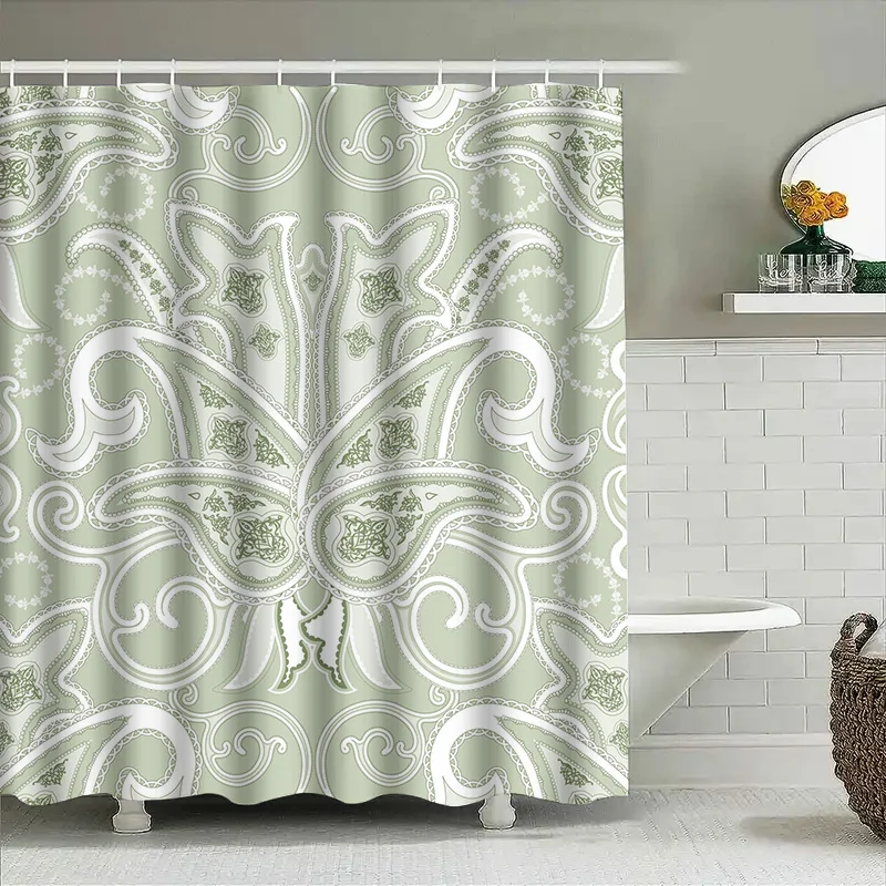

Green Floral Shower Curtain with Elegant Patterns for Bathroom Decor Luxury Home Decoration Waterproof Fabric Shower Panel