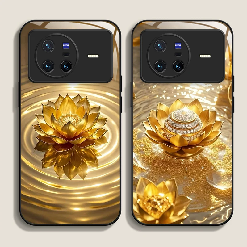 الإبداعية الذهبي لوتس زهرة نمط الزجاج المقسى جراب هاتف ل ممن لهم رينو 13 F 12 11 برو 10 SE البحث X3 لايت X8 A58 A78 غطاء