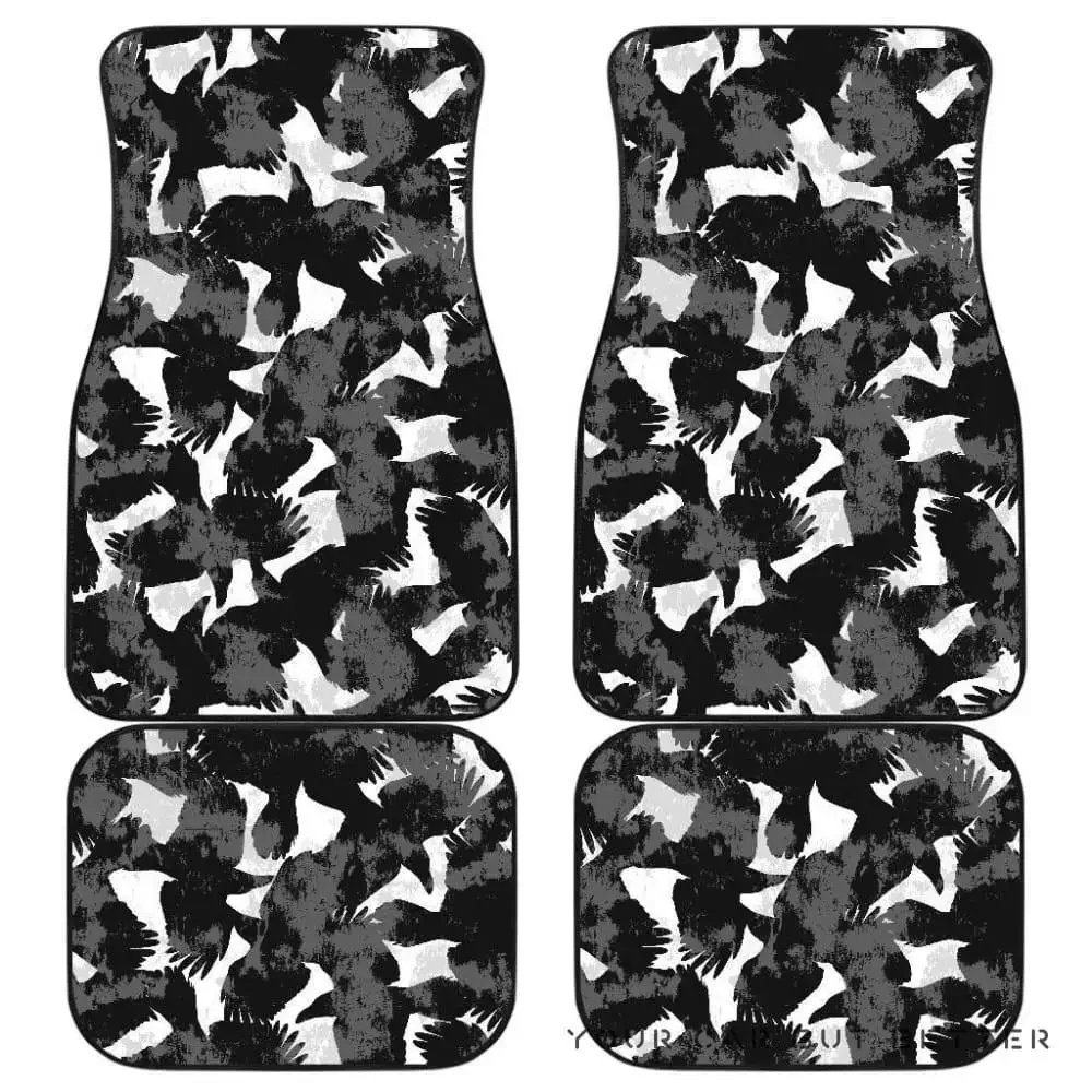 Crow Illustration Pattern Front And Back Car Mats 045109