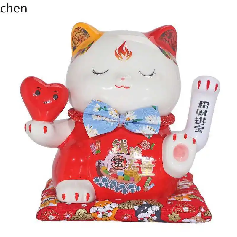 HYS  Cat Large Electric Waving Hand, Cashier Counter, Home and Store Opening Gift, Ceramic Ornament, Automatic Waving