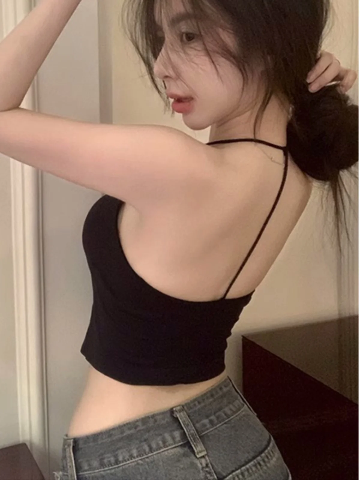 American Style Yoga Neck Hanging Strap Vest Women's Outerwear Inner Match Beautiful Back Bra Integrated Base Chest Pad Back E...