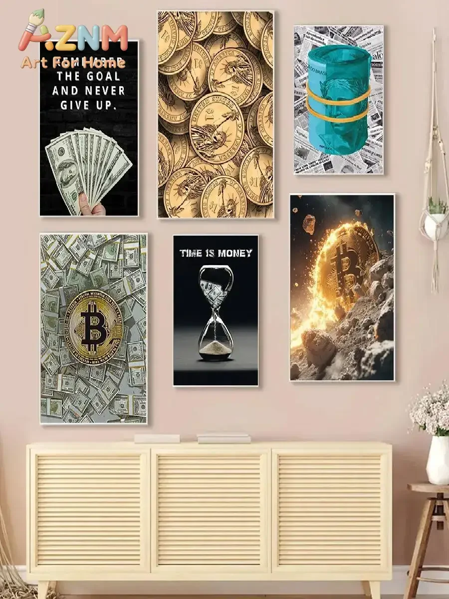 Time Is Money Inspirational Quotes Cash Tree Banknotes Gold Coins Poster Canvas Paintings Wall Art Pictures for Home Decor  Moti