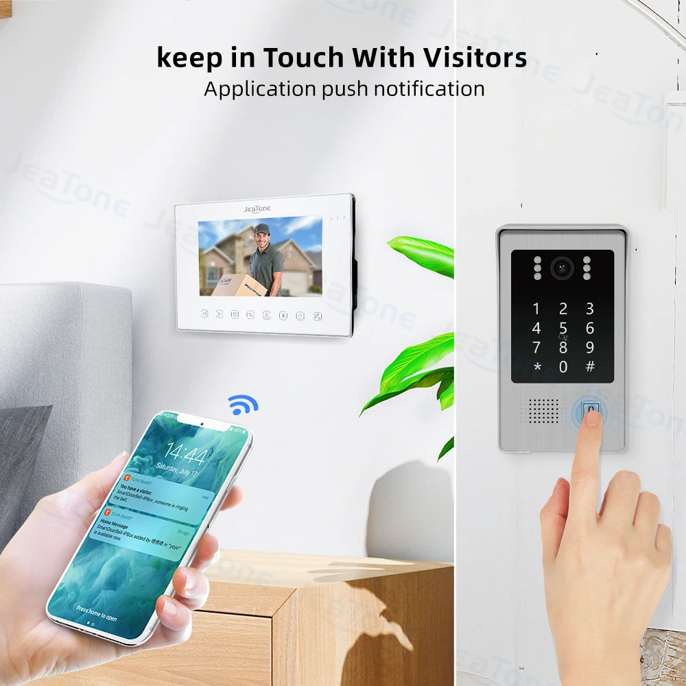 Jeatone 7Inch Tuya Wirless Wifi 1080P Video Intercom For Private Home System Doorbell with Support Record Password RFID Card