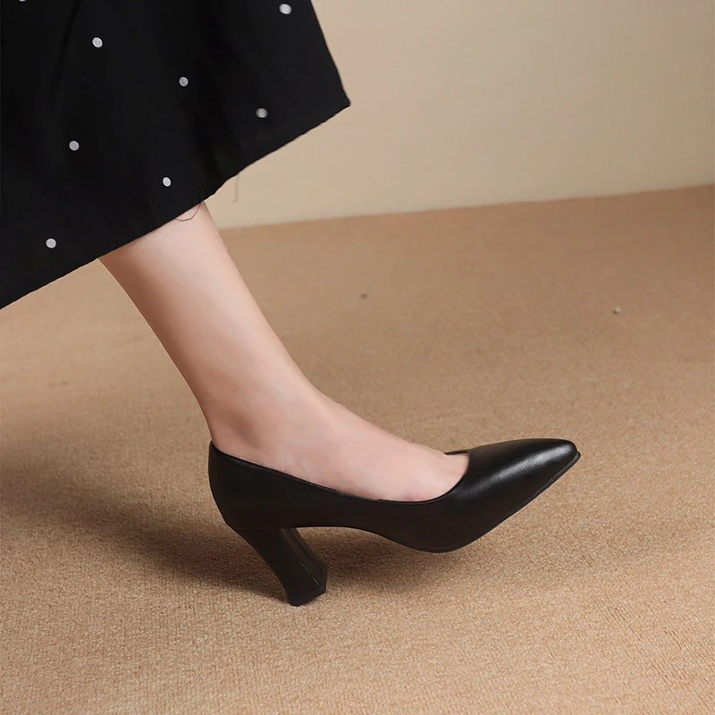 جديد إمرأة مضخات قطيع الحلو سميكة عالية الكعب أنثى مثير مكتب أشار تو فستان العمل مضخة لطيف أحذية أحذية نسائية #6