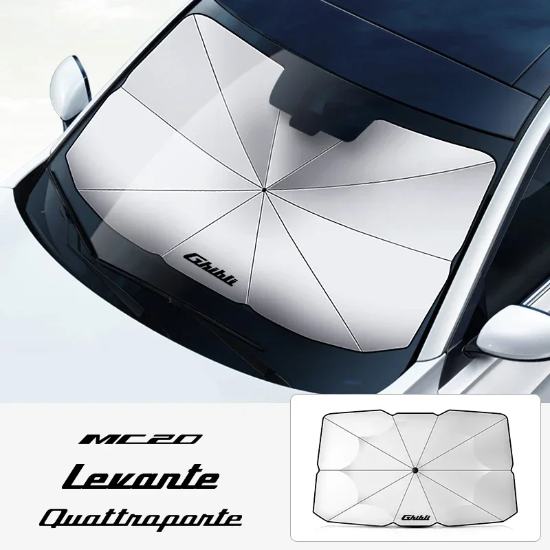 

For Maserati car logo Mc20 Ghibli Levante Quattroporte Foldable sun windscreen UV protection sunshade car accessories