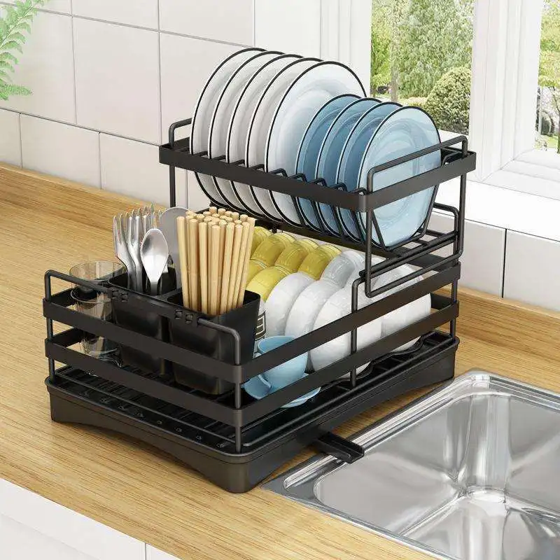 Egouttoir-de-cuisine-de-luxe-pour-comptoir-support-de-rangement-pour-assiettes-tasses-et-bols-compatible-lave-vaisselle-avec-porte-ustensiles