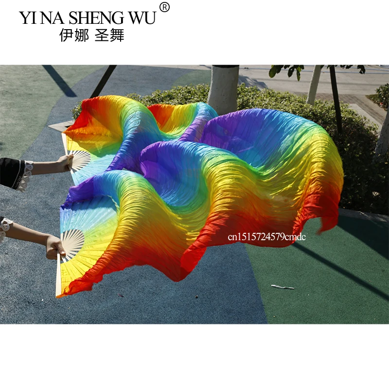 

Hot Sell Kid Women Belly Dancing Fan 1 Pair Gradient Color Dancer Practice Props Imitation Silk Fans 150/180x90cm Rayon Silk Fan