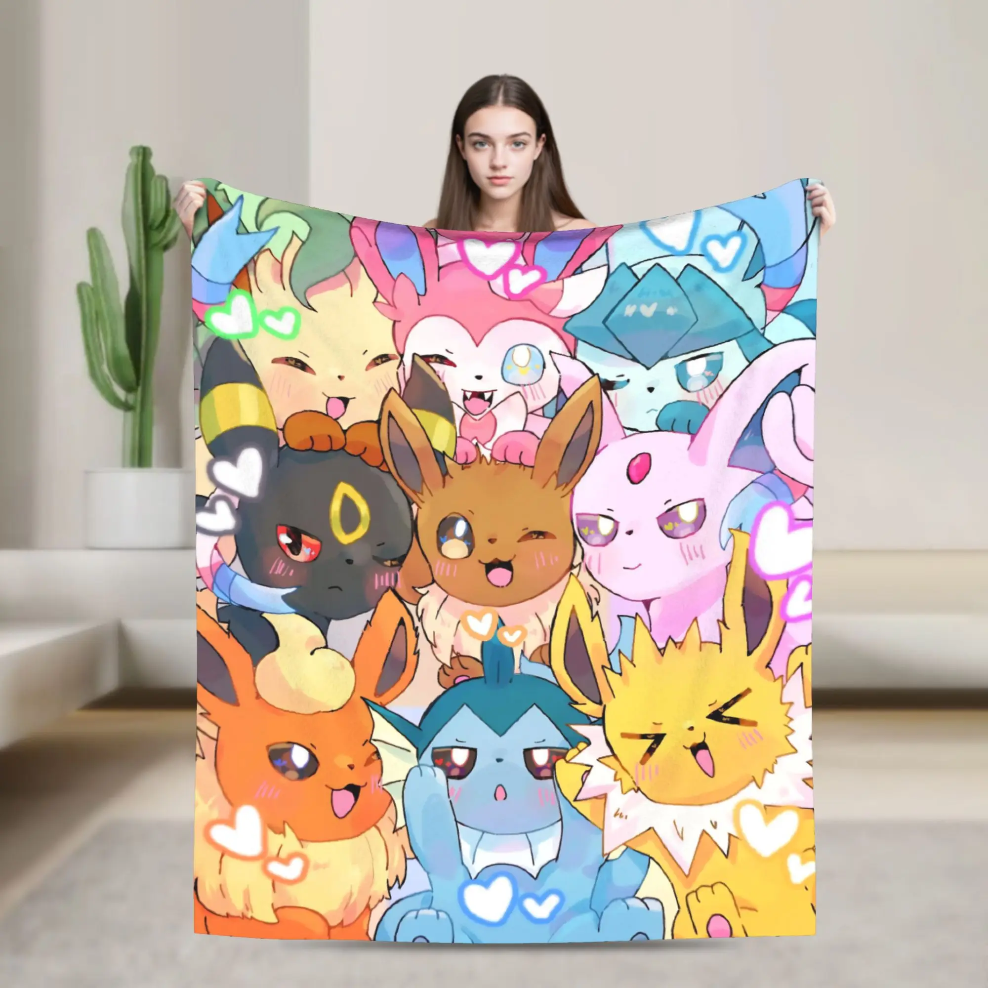 Eevee Eeveelution Pokemon Coperta lavorata a maglia carina Flanella Coperte leggere e sottili per divano per auto Copriletto