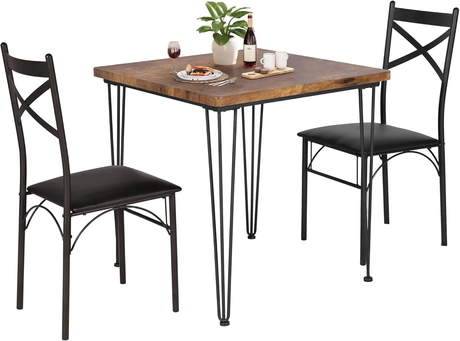 

3-Piece Dining Room Kitchen Table and Pu Cushion Chair Sets for Small Space